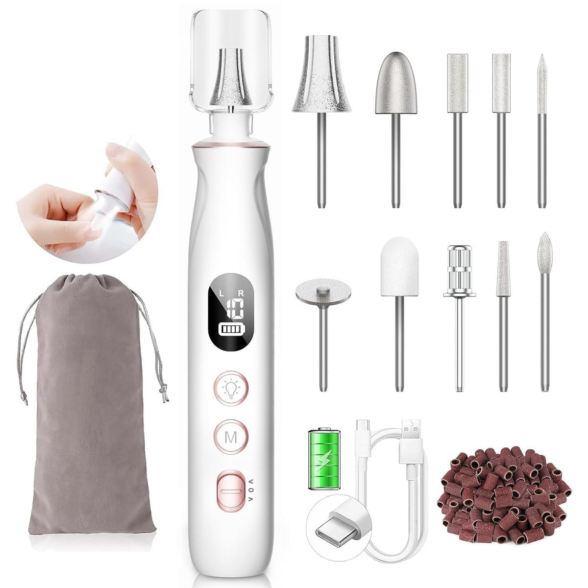 Merloly Cordless Electric Nail Drill Kit with LED Light
