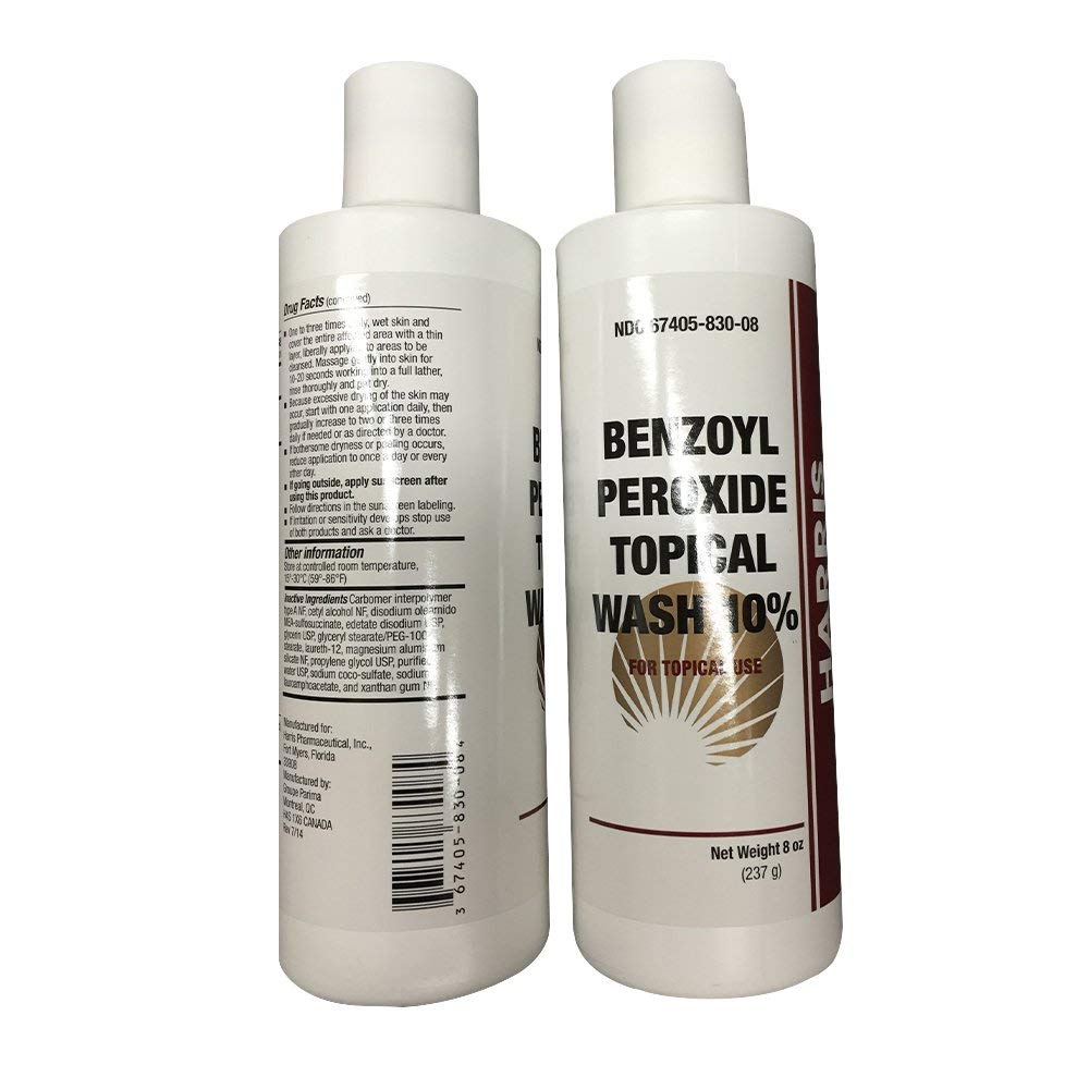 Harris Pharma 10% Benzoyl Peroxide Skin Wash, 8 oz, Pack of 2