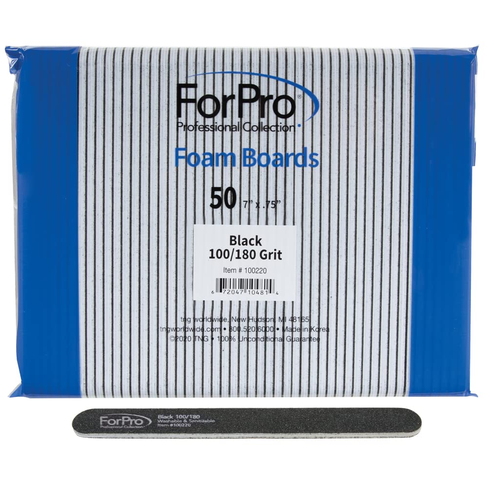 ForPro Professional Collection Black Foam Nail Files, 100/180 Grit, Double-Sided