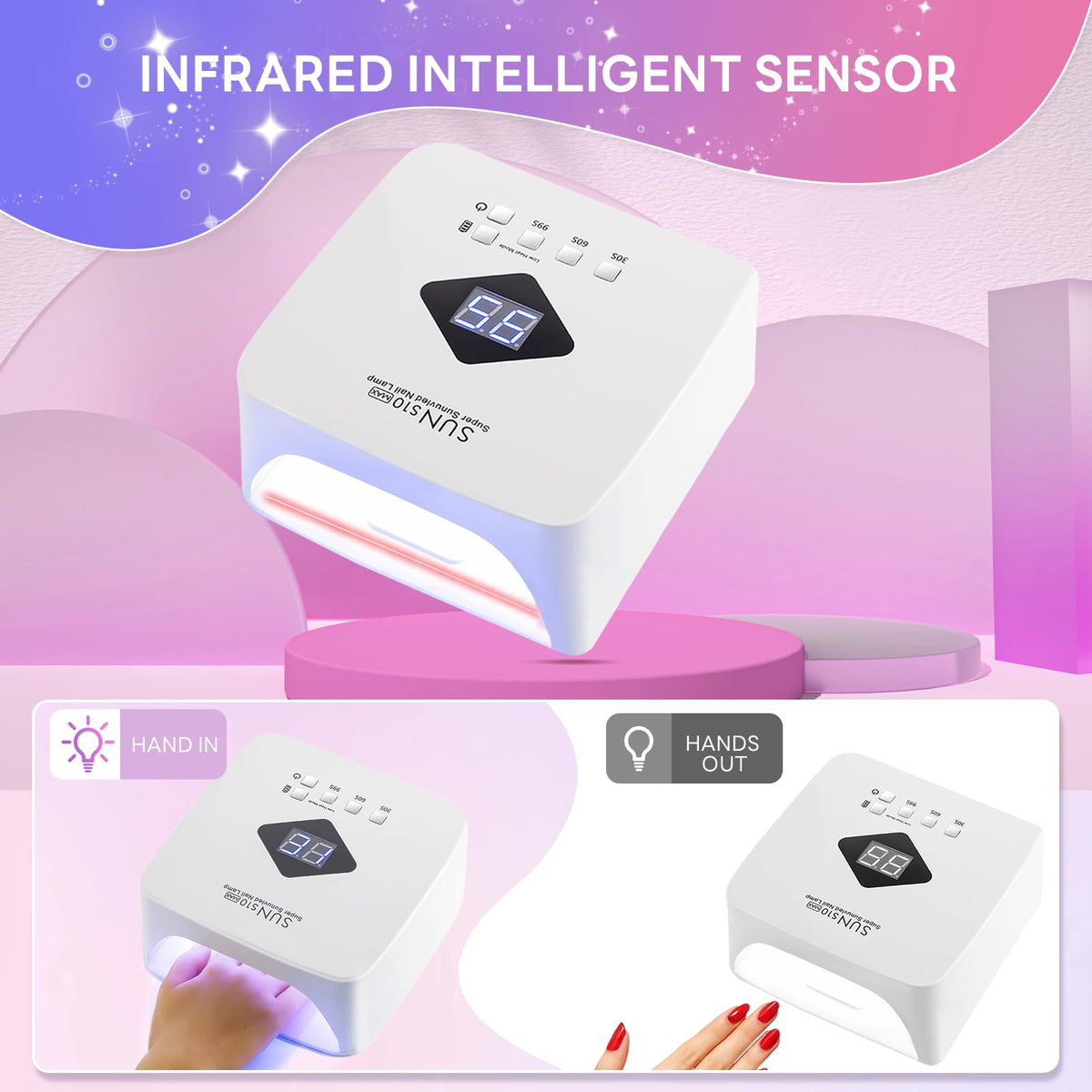 Cordless Nail Lamp 120W Rechargeable UV LED Gel Nail Dryer with 3 Timers S10