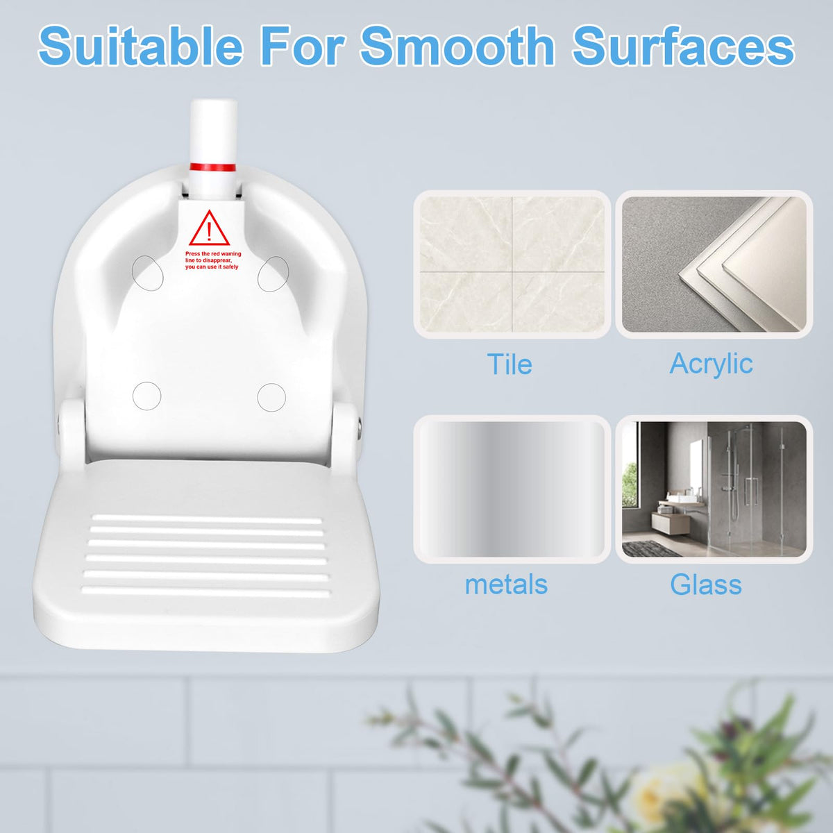 Foldable Shower Foot Rest with Vacuum Suction Cup, Anti-Slip No-Drill Pedal