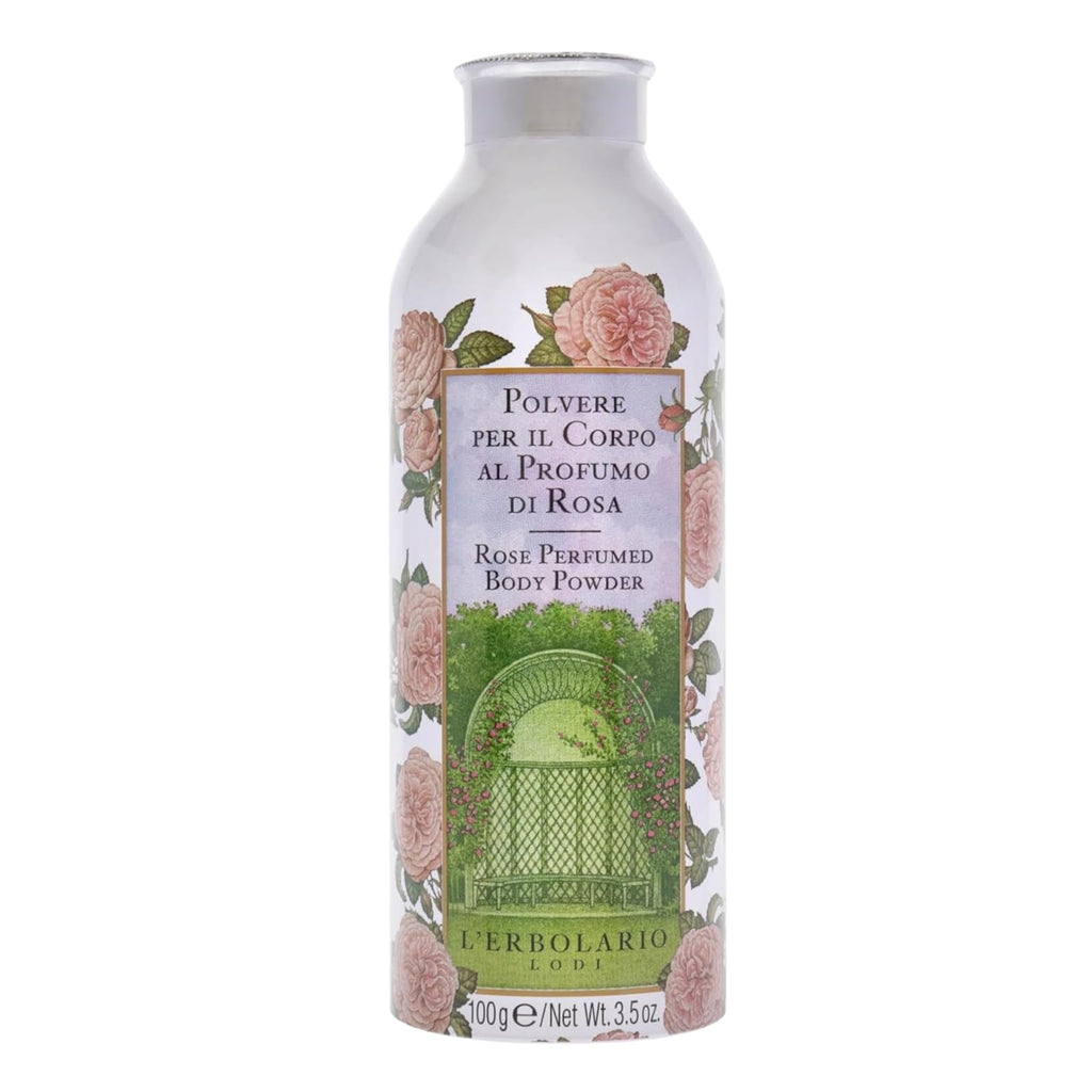 L'Erbolario Rose Perfumed Body Powder with Floral Scent, 3.5 Oz