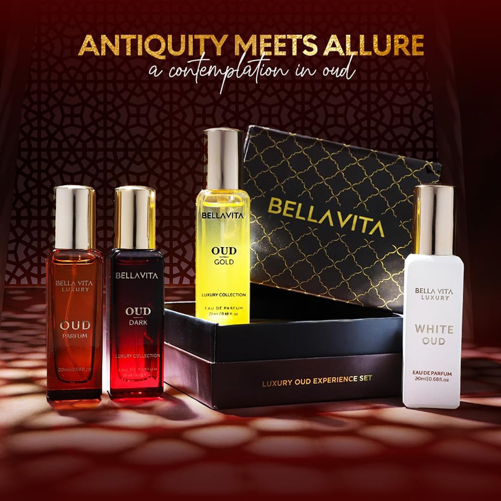 BellaVita OUD Experience Gift Set, 4 x 20ml Arabic Unisex Perfumes