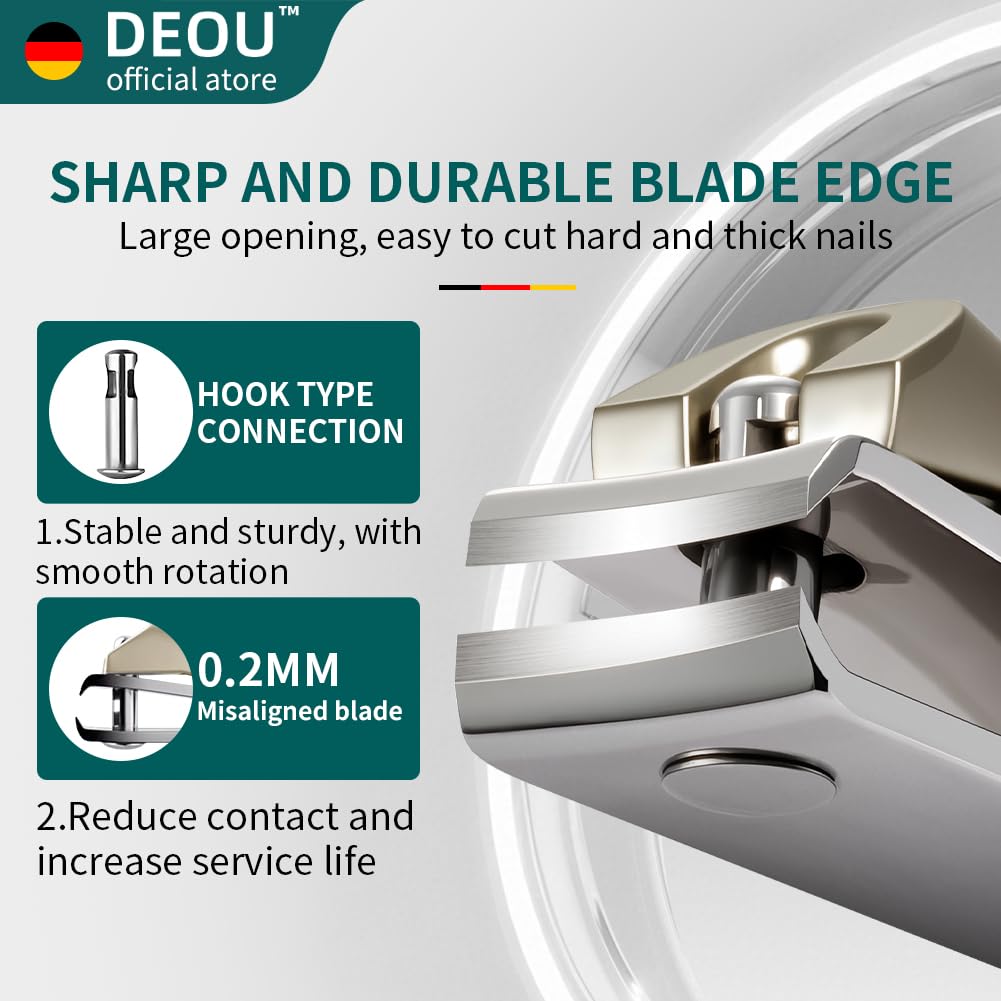 DEOU 3-in-1 Stainless Steel Nail Clipper Set with File and Buffer
