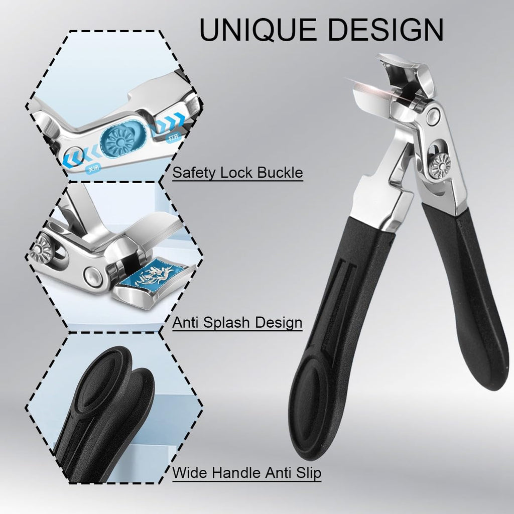 Fotiwesd Black Nail Clippers with Wide Jaw and Angled Design