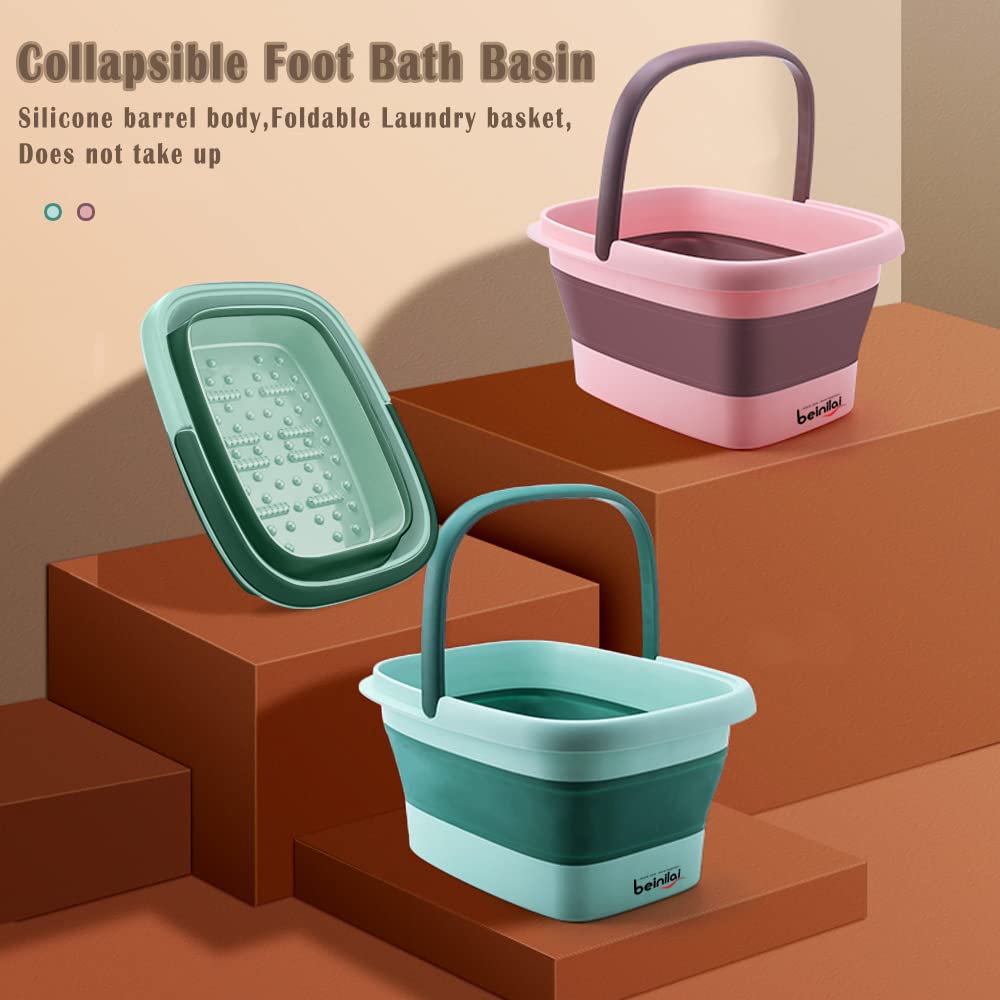 Collapsible Foot Bath Basin with Handles and Massage Acupoints