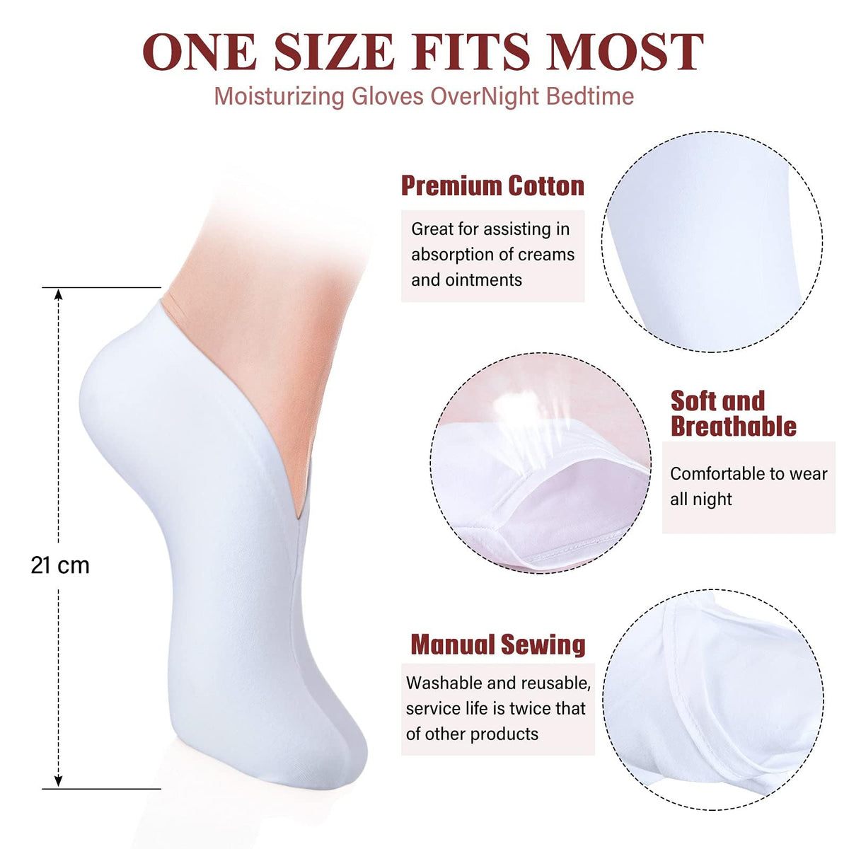 Geyoga Moisturizing Cotton Socks for Dry Feet, Reusable Spa Socks