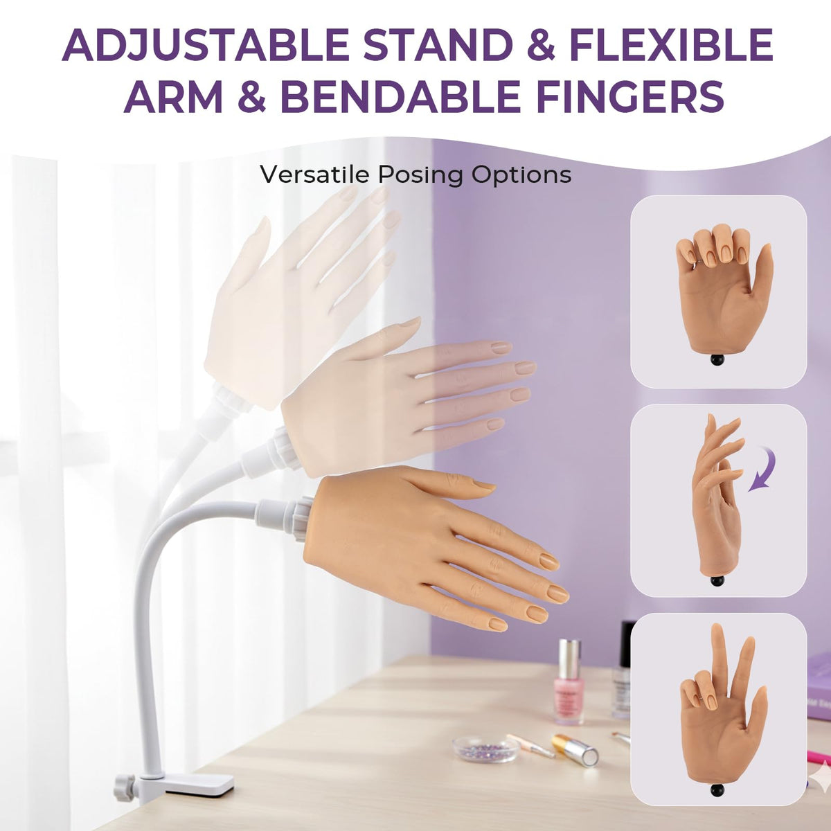 Beginners Practice Hand for Acrylic Nails - Realistic Silicone Mannequin
