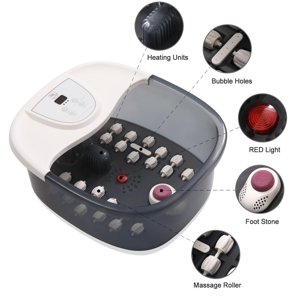 ECARBME Heated Foot Spa Bath Massager with Bubbles and Massage Rollers