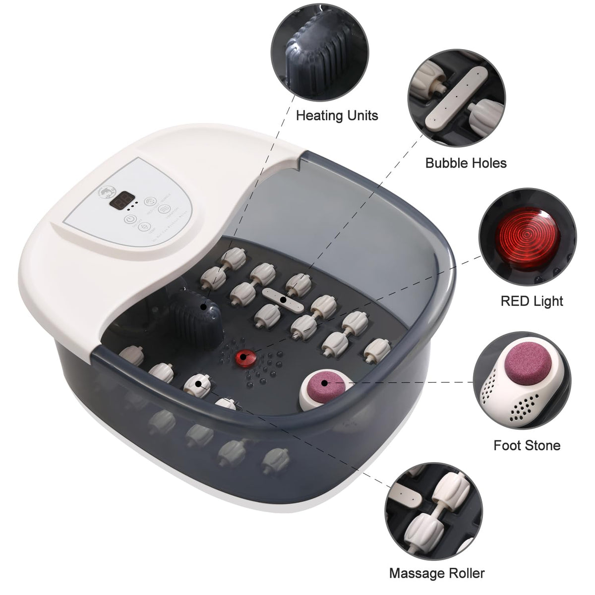 ECARBME Heated Foot Spa Bath Massager with Bubbles and Massage Rollers
