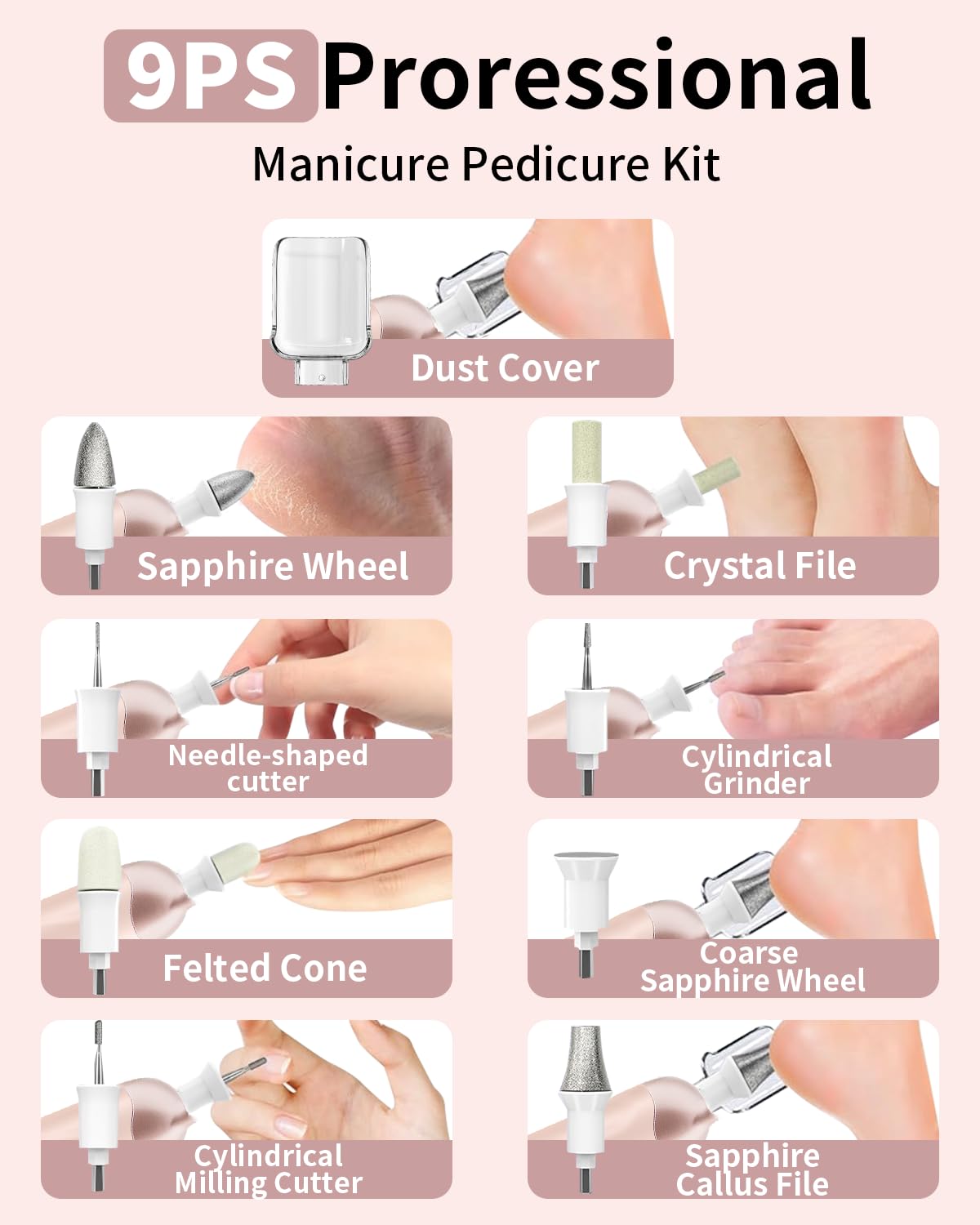 Hoxida Cordless Electric Nail Grinder Manicure Pedicure Kit