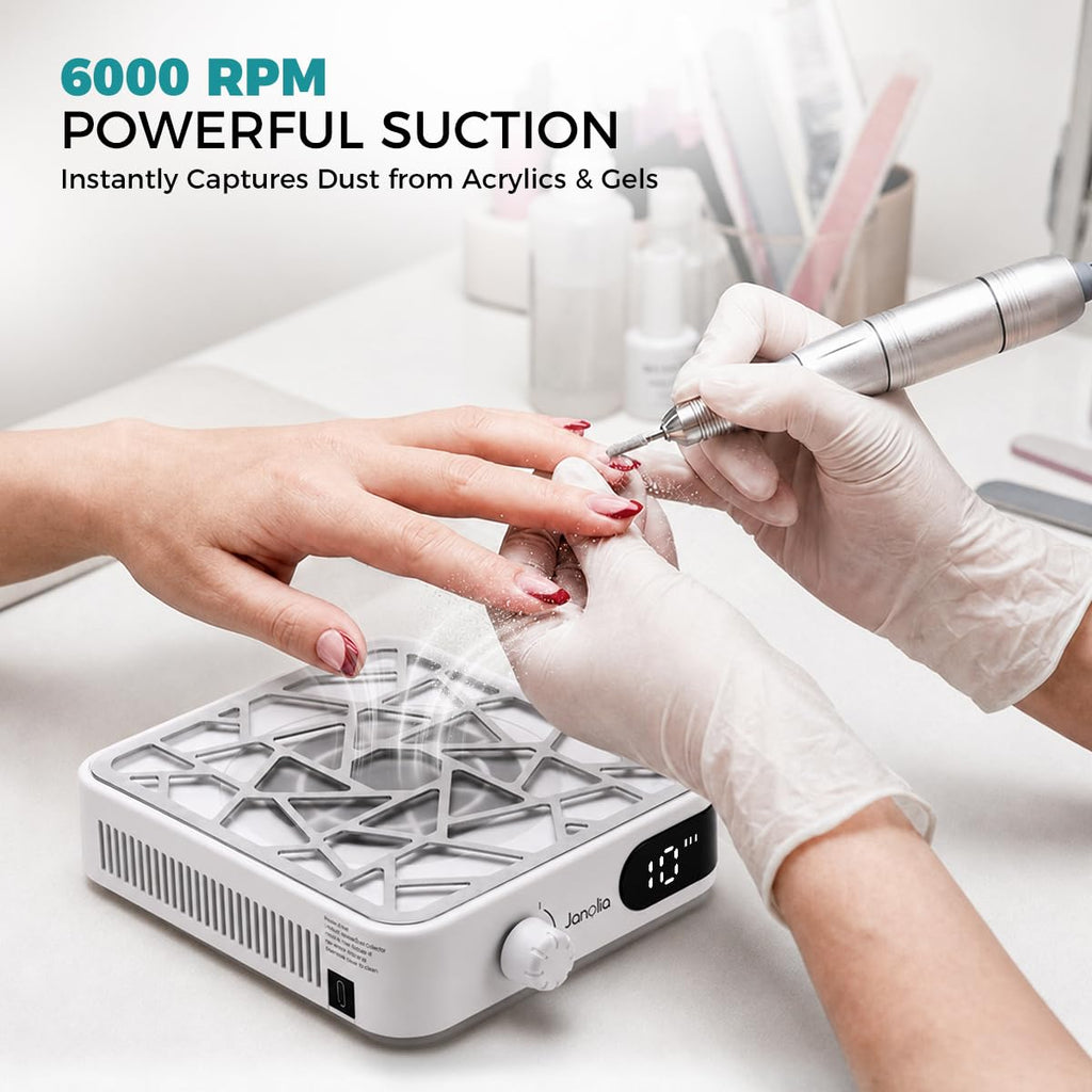 Janolia Cordless Nail Dust Collector, 6000RPM 10-Speed Vacuum