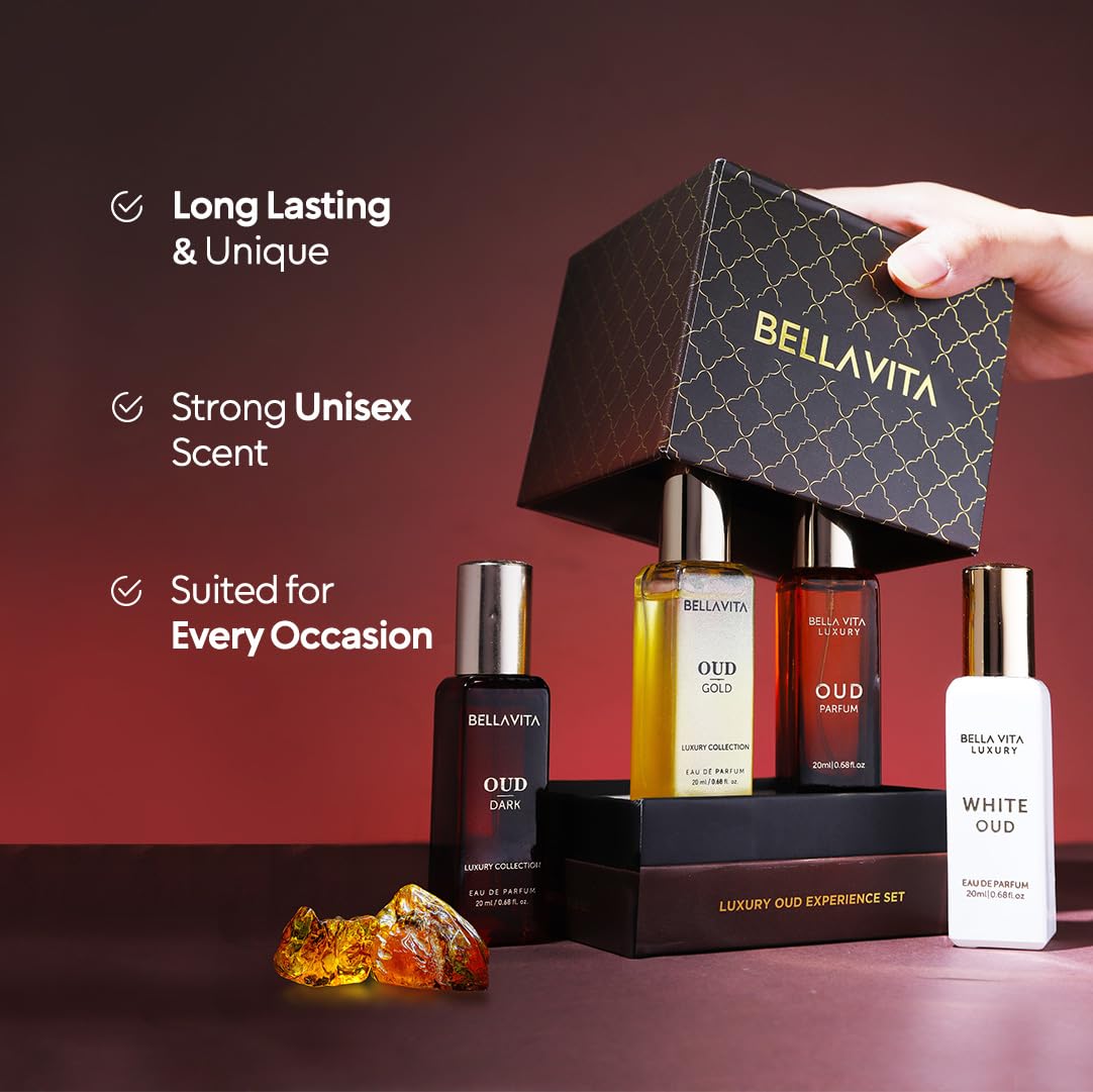 BellaVita OUD Experience Gift Set, 4 x 20ml Arabic Unisex Perfumes