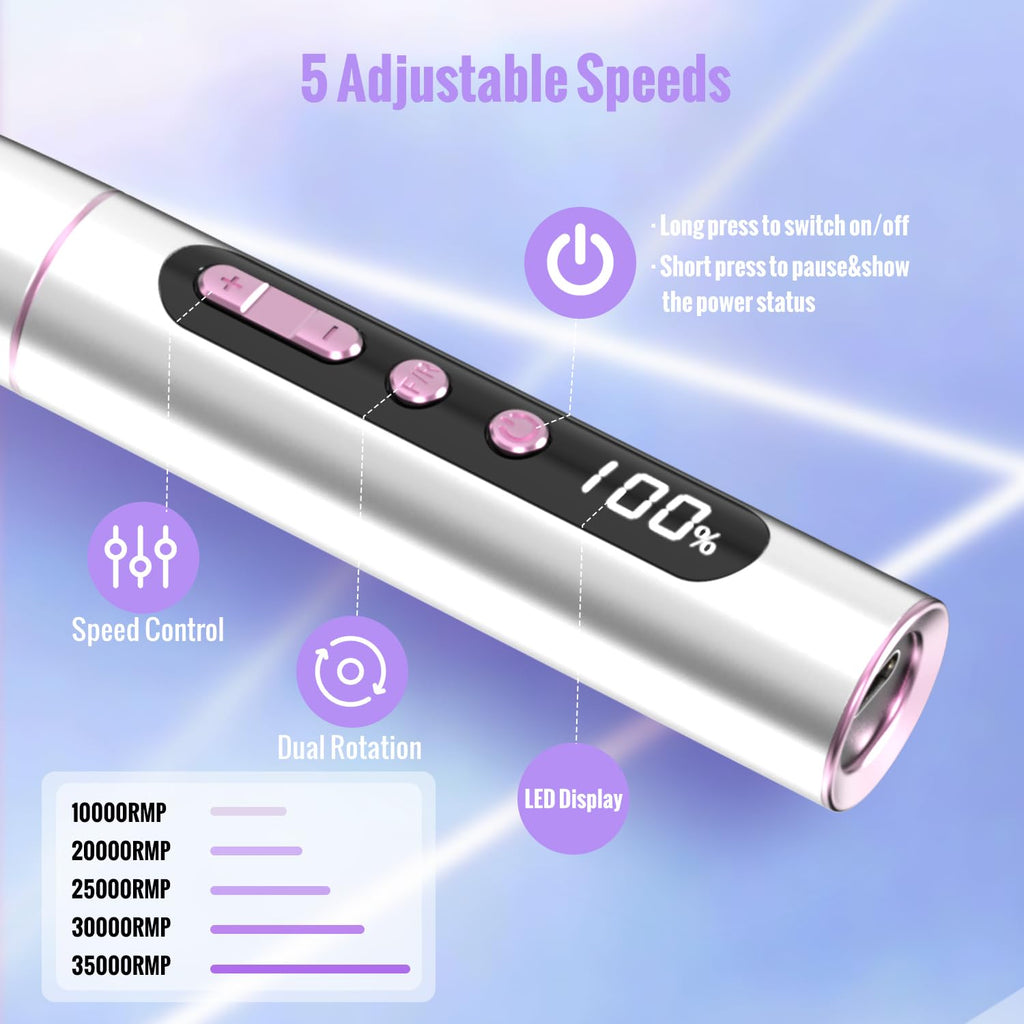Denabuty Silver Cordless Electric Nail Drill Machine, 35,000 RPM