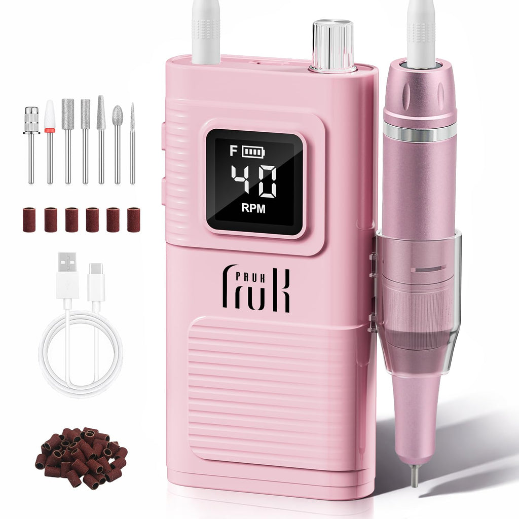 Pruk Professional Electric Nail Drill Kit, Cordless 40000RPM E-File