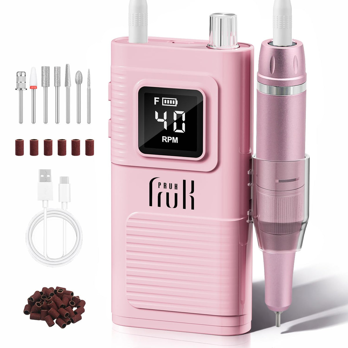 Pruk Professional Electric Nail Drill Kit, Cordless 40000RPM E-File