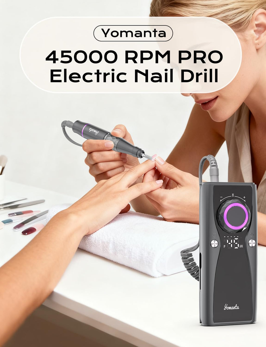 Yomanta Professional Electric Nail Drill Kit, 45,000 RPM Rechargeable E-File