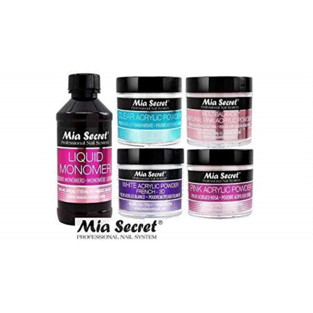 Mia Secret 4 oz Liquid Monomer & Acrylic Powder Set with Pink, Clear, White and Multibalance