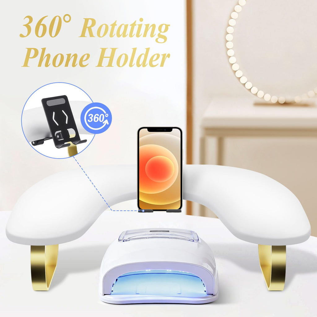 Nail Arm Rest with Rotating Phone Holder, PU Leather U-Shaped Hand Rest
