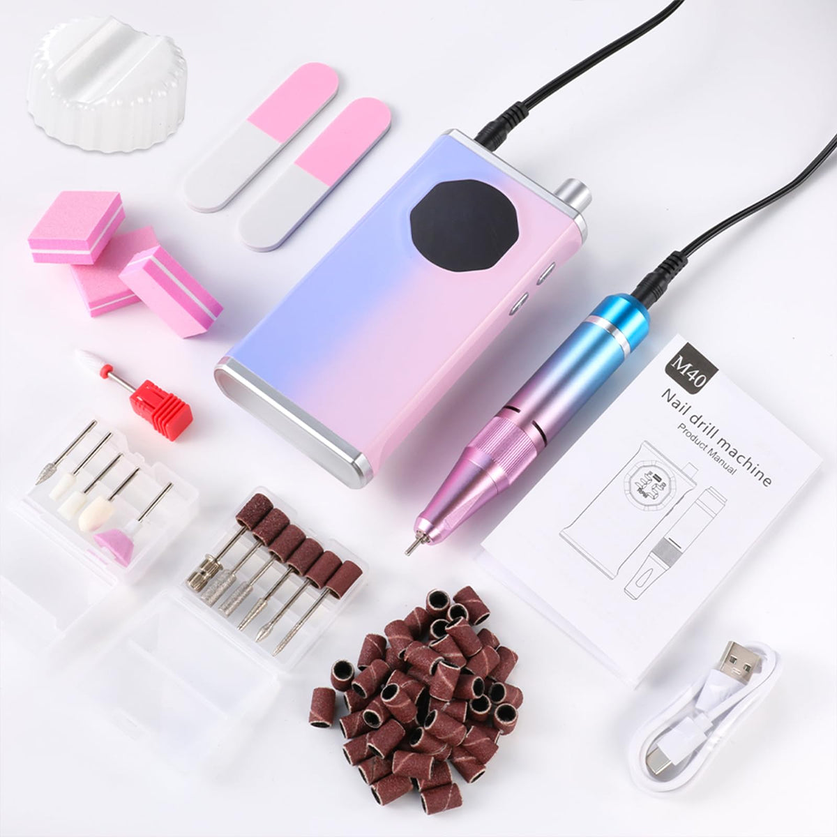 Professional Cordless Nail Drill Kit, 40000 RPM Electric Nail File