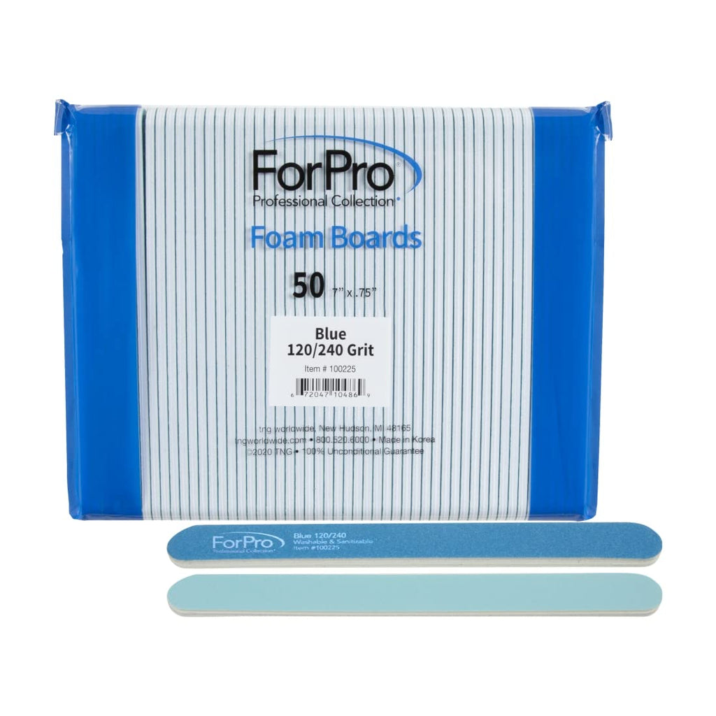 ForPro Professional Blue Mylar Foam Nail Files, Double-Sided 120/240 Grit, 50 Count