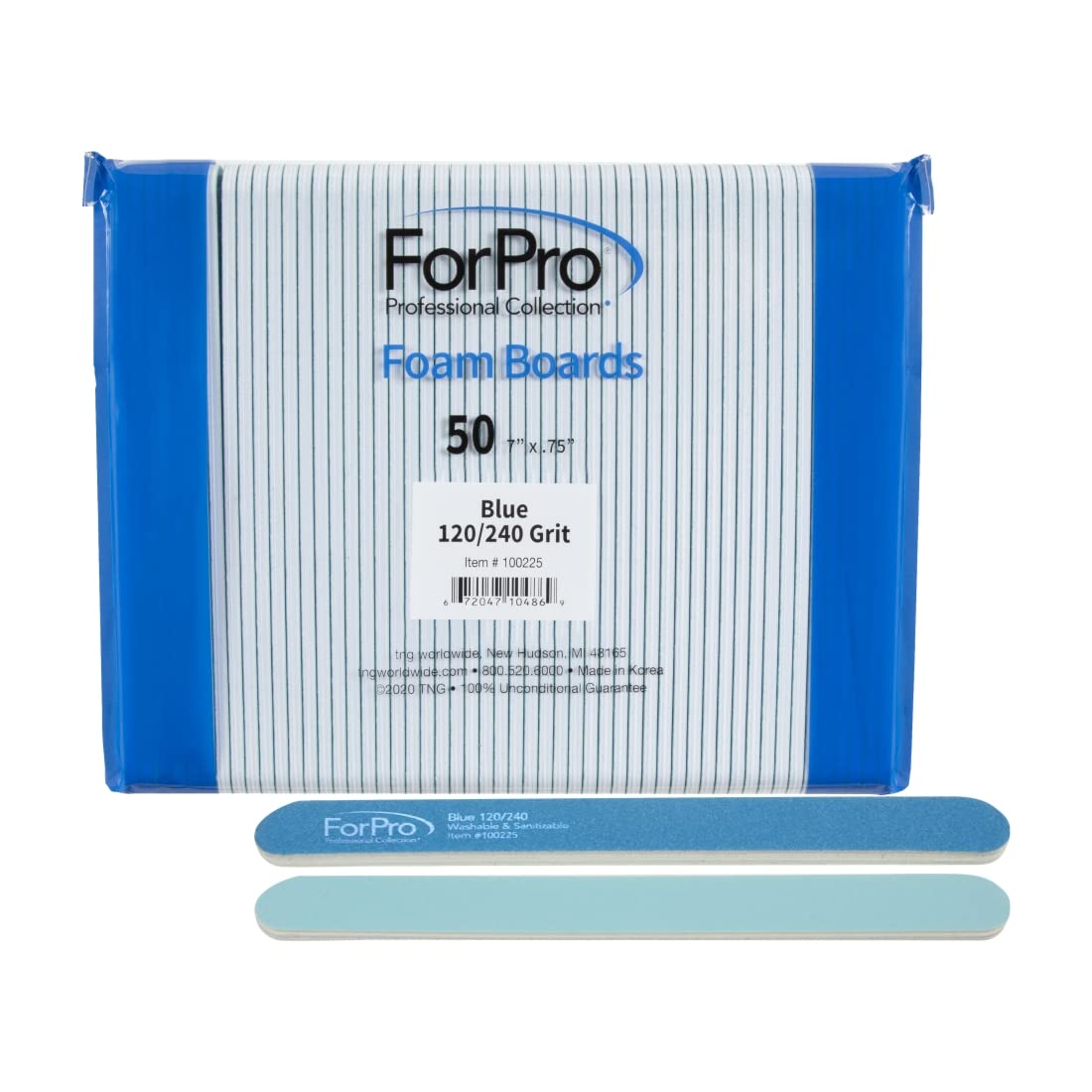 ForPro Professional Blue Mylar Foam Nail Files, Double-Sided 120/240 Grit, 50 Count