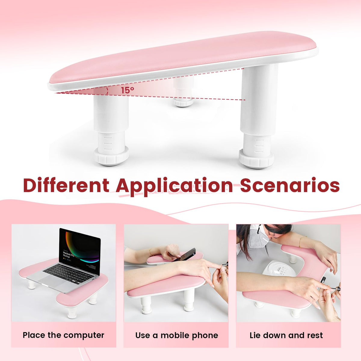 JODSONE U-Shaped Manicure Hand Rest with Rotating Phone Holder