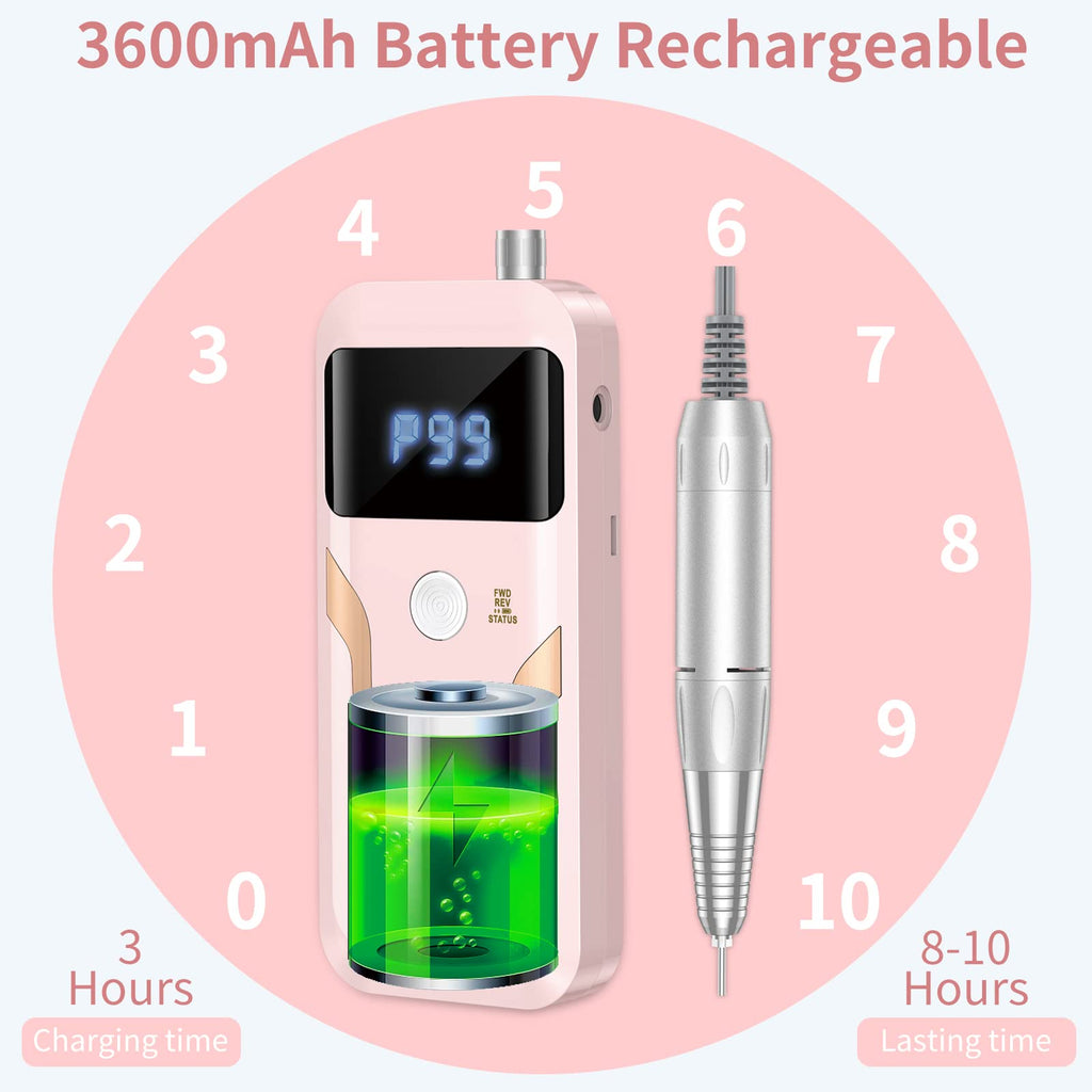 MOCOWIND Portable Nail Drill, Rechargeable Electric Nail File, 35000 RPM