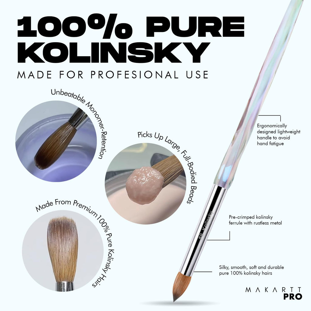 MakarttPro Kolinsky Acrylic Nail Brush – 100% Pure Hair, Anti-Clogging