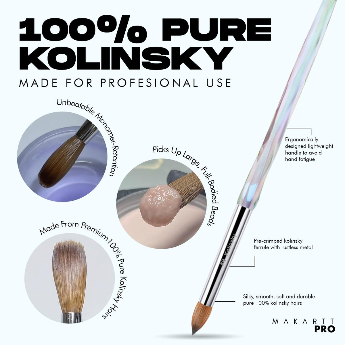 MakarttPro Kolinsky Acrylic Nail Brush – 100% Pure Hair, Anti-Clogging