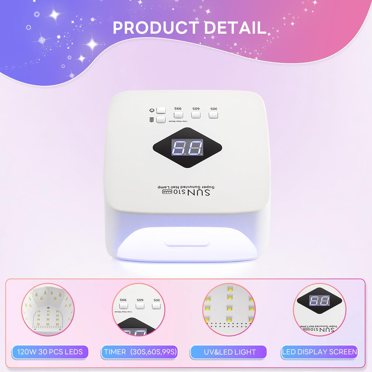 Cordless Nail Lamp 120W Rechargeable UV LED Gel Nail Dryer with 3 Timers S10