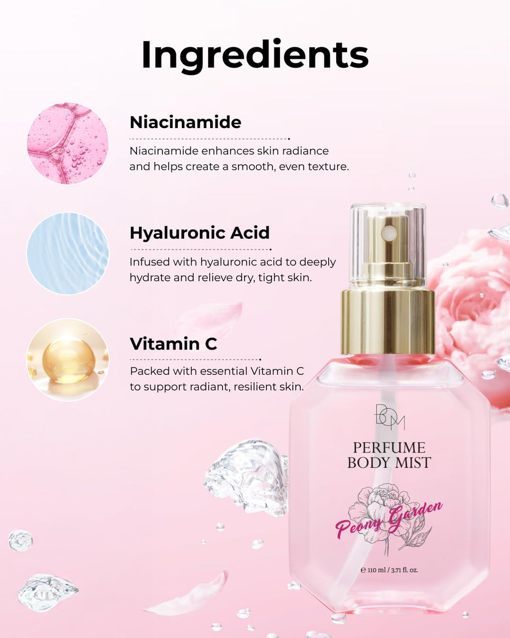 BOM Hydrating Body Mist with Hyaluronic Acid, Niacinamide & Vitamin C