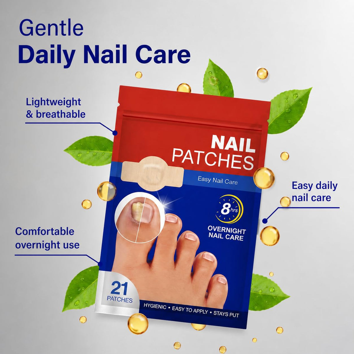 Nail Patches – Thin, Breathable Overnight Stickers for Fingernails & Toenails, 84 Patches