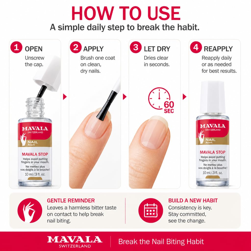 Mavala Stop Deterrent Nail Polish Treatment, Bitter Taste, 0.3 Fl Oz