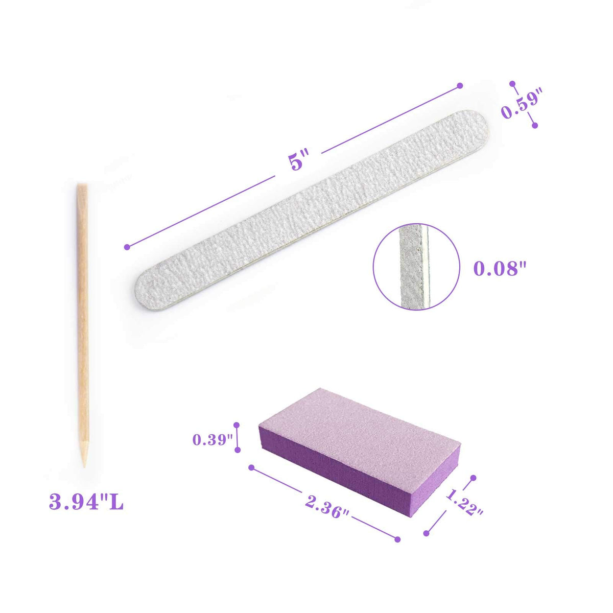 Professional Disposable Manicure & Pedicure Kit, 3-Piece Nail File Buffer Stick, 100 Sets