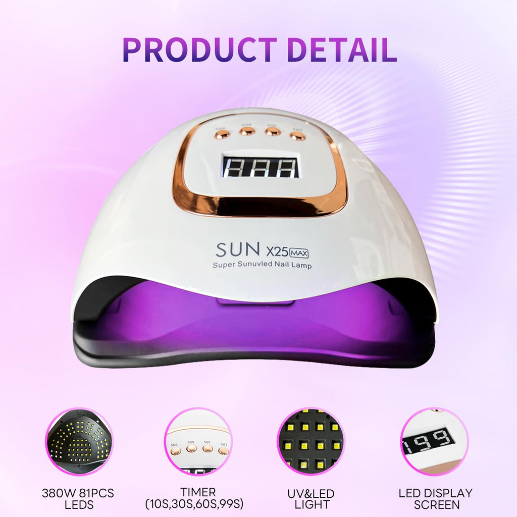 380W UV LED Nail Lamp with 81 Beads, 4 Timers & Sensor