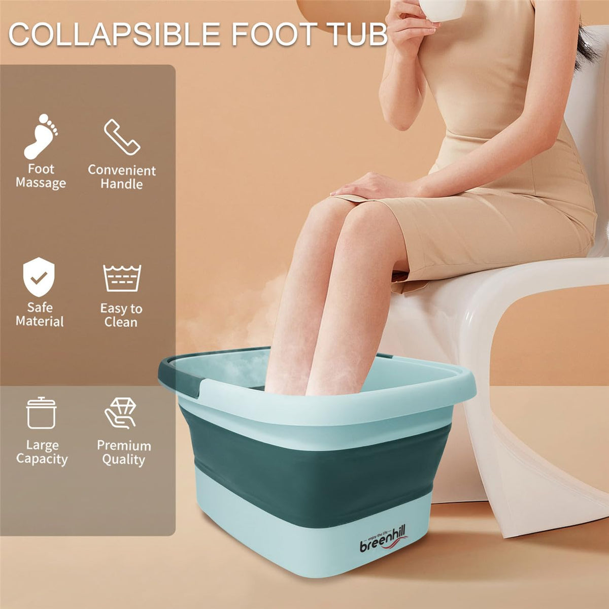 Collapsible Foot Bath Basin with Handles and Massage Bottom
