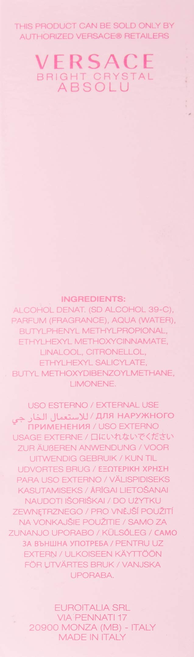 Versace Bright Crystal Absolu Eau De Parfum Rollerball for Women, 10 ml