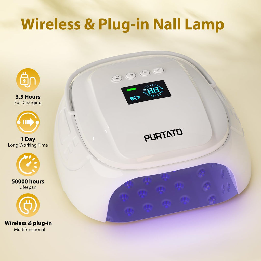 Purtato 126W Cordless Rechargeable UV LED Nail Lamp with Handle and Foot Rest