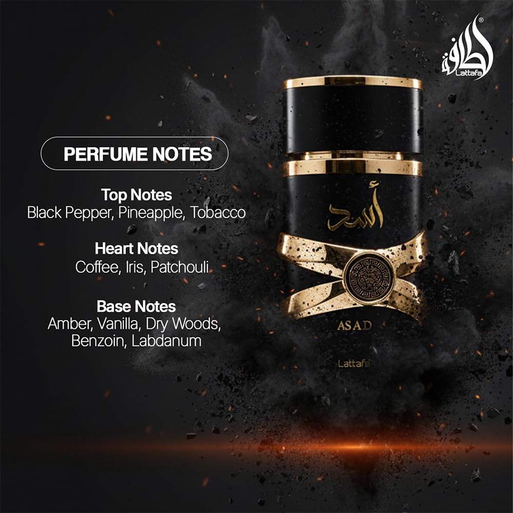 Lattafa Asad Eau de Parfum Spray, Oud and Musk Fragrance, 100 ml