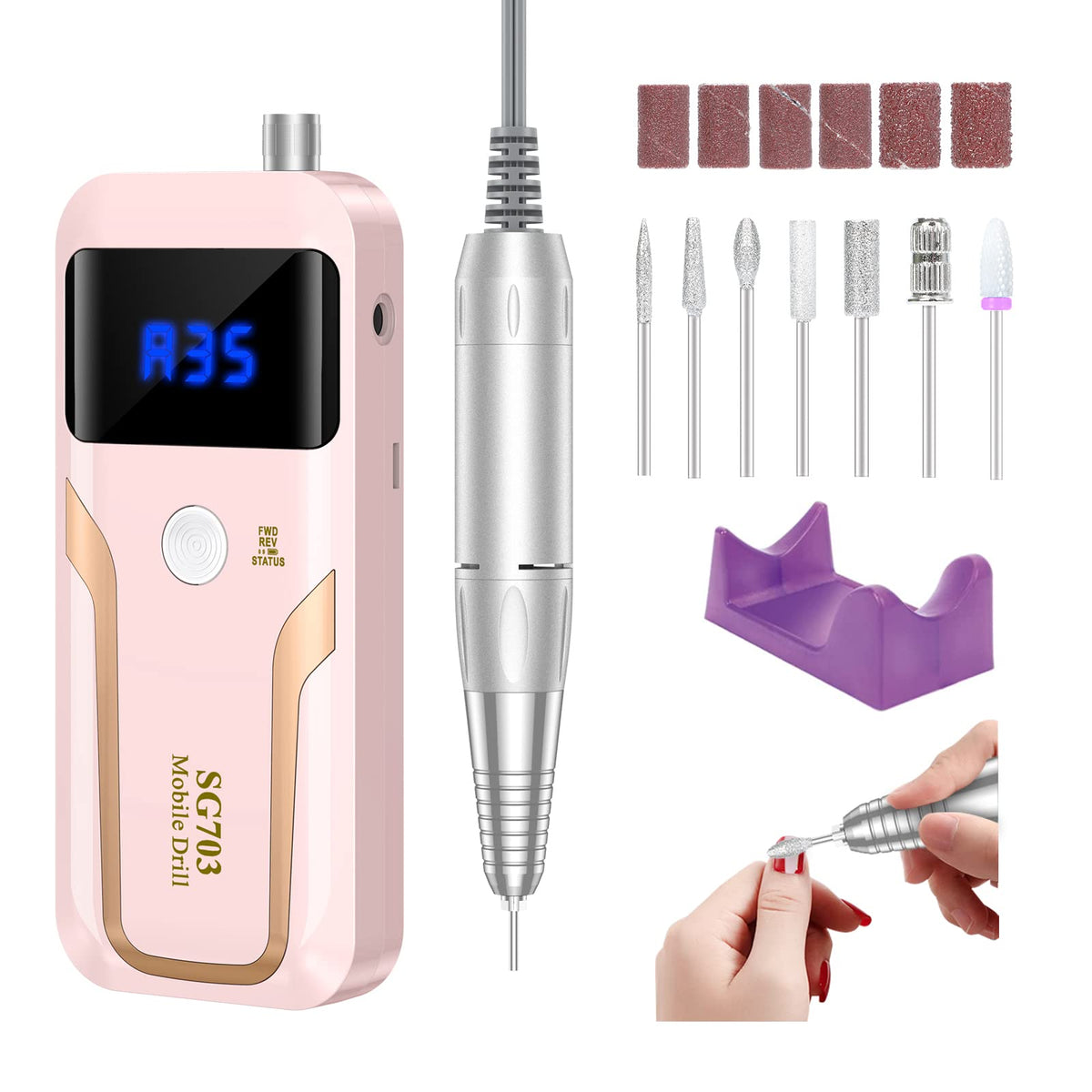MOCOWIND Portable Nail Drill, Rechargeable Electric Nail File, 35000 RPM