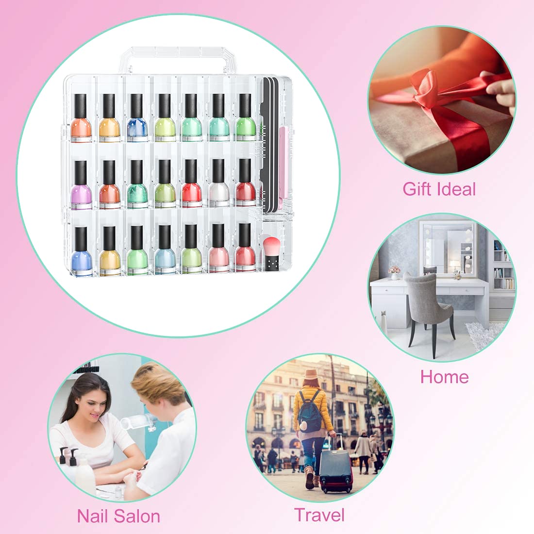 Nail Polish Organizer Case with Adjustable Dividers and Carry Handle