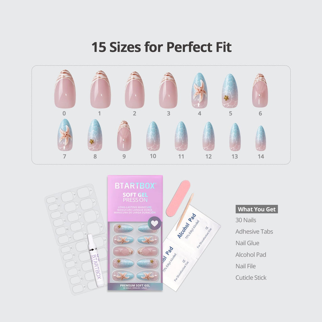BTArtbox Press-On Nails, Salon-Quality Soft Gel Natural Manicure Kit