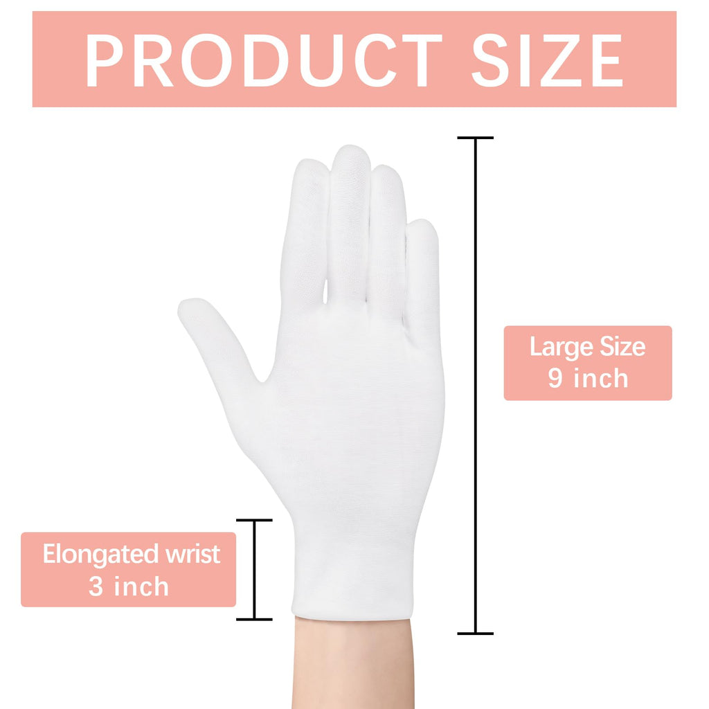 White Cotton Gloves for Dry Hands, Overnight Moisturizing & Inspection, 144 Pieces
