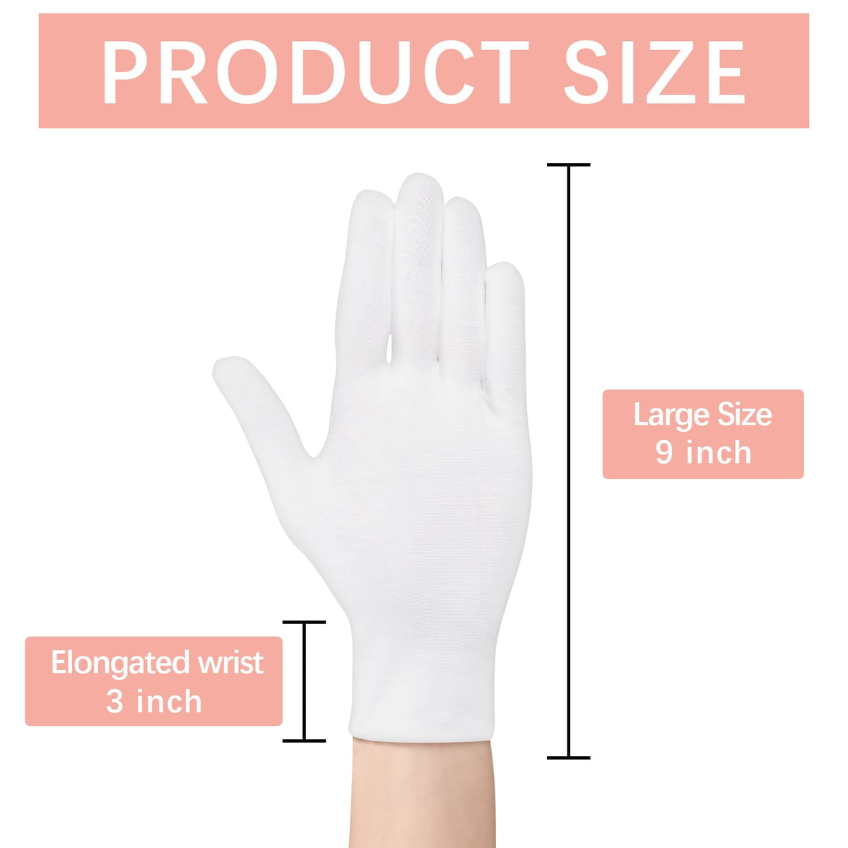 White Cotton Gloves for Dry Hands, Overnight Moisturizing & Inspection, 144 Pieces