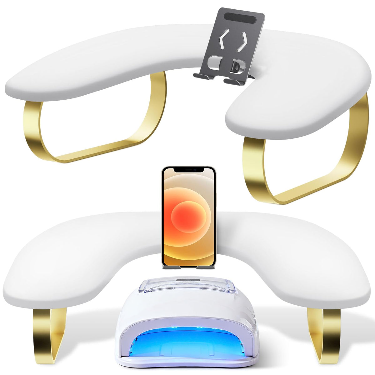 Nail Arm Rest with Rotating Phone Holder, PU Leather U-Shaped Hand Rest