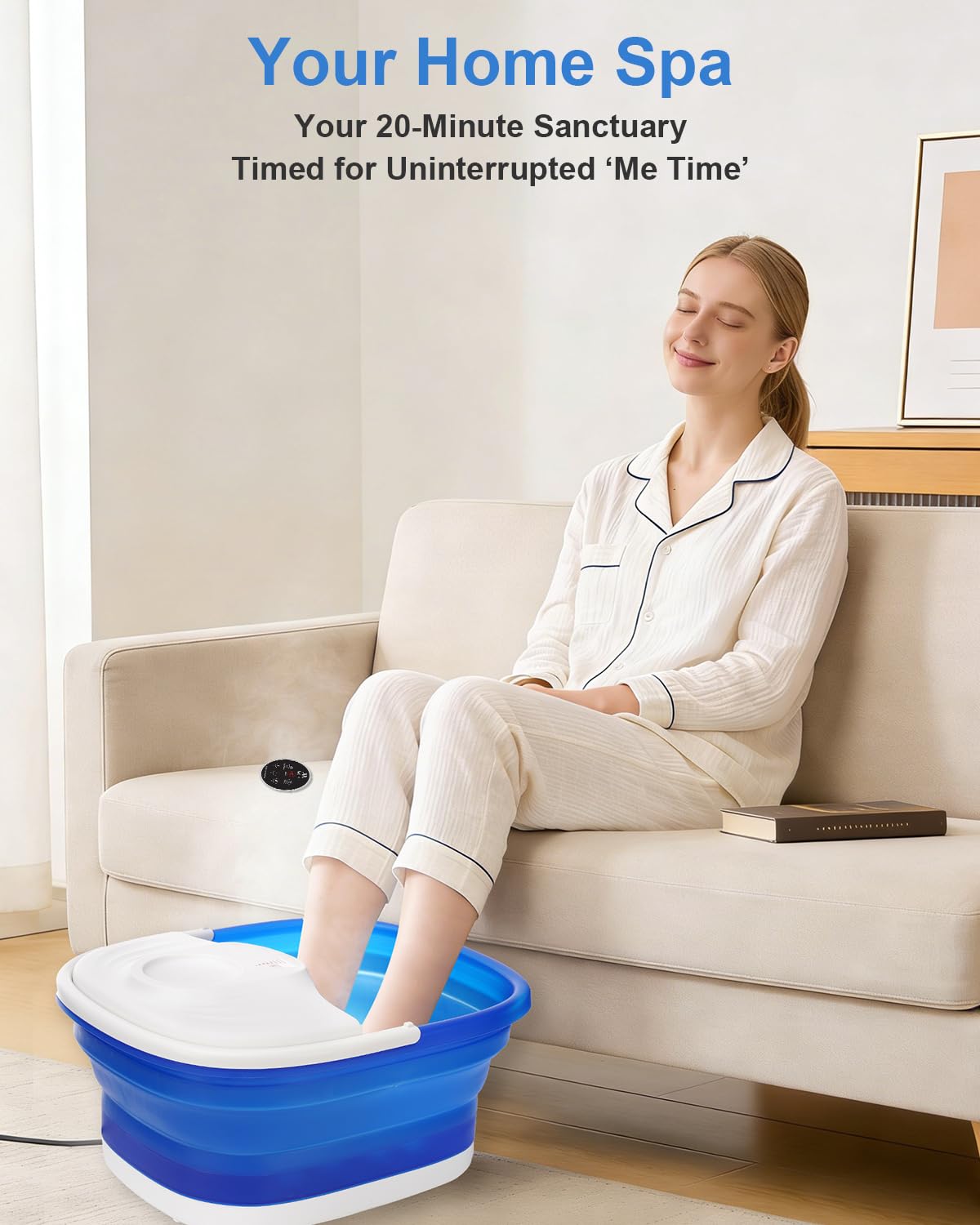 Royal Blue Collapsible Foot Spa Bath with Heat, Remote, Rollers & Red Light