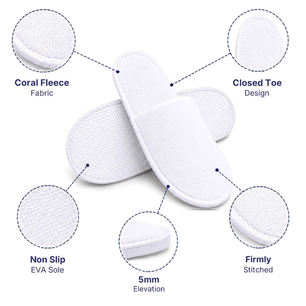 Spa Slippers Disposable Closed-Toe Non-Slip Coral Fleece, 6 Pairs