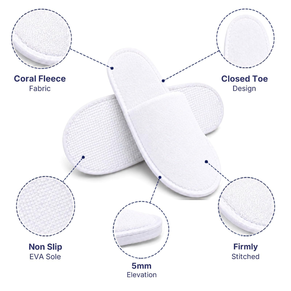 Spa Slippers Disposable Closed-Toe Non-Slip Coral Fleece, 6 Pairs