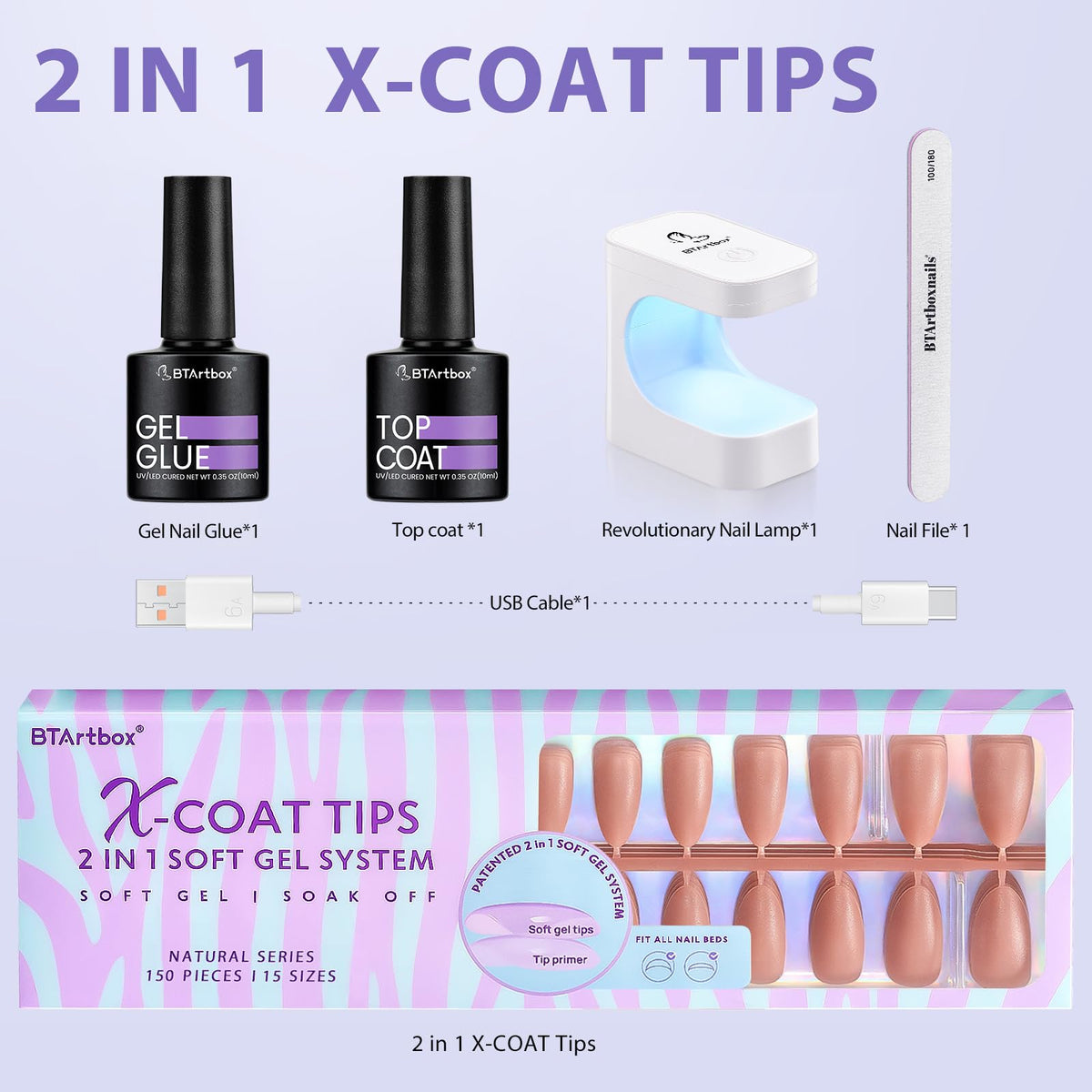 BTArtbox Medium Almond Soft Gel Nail Tips Kit, Brown Press-On Nails